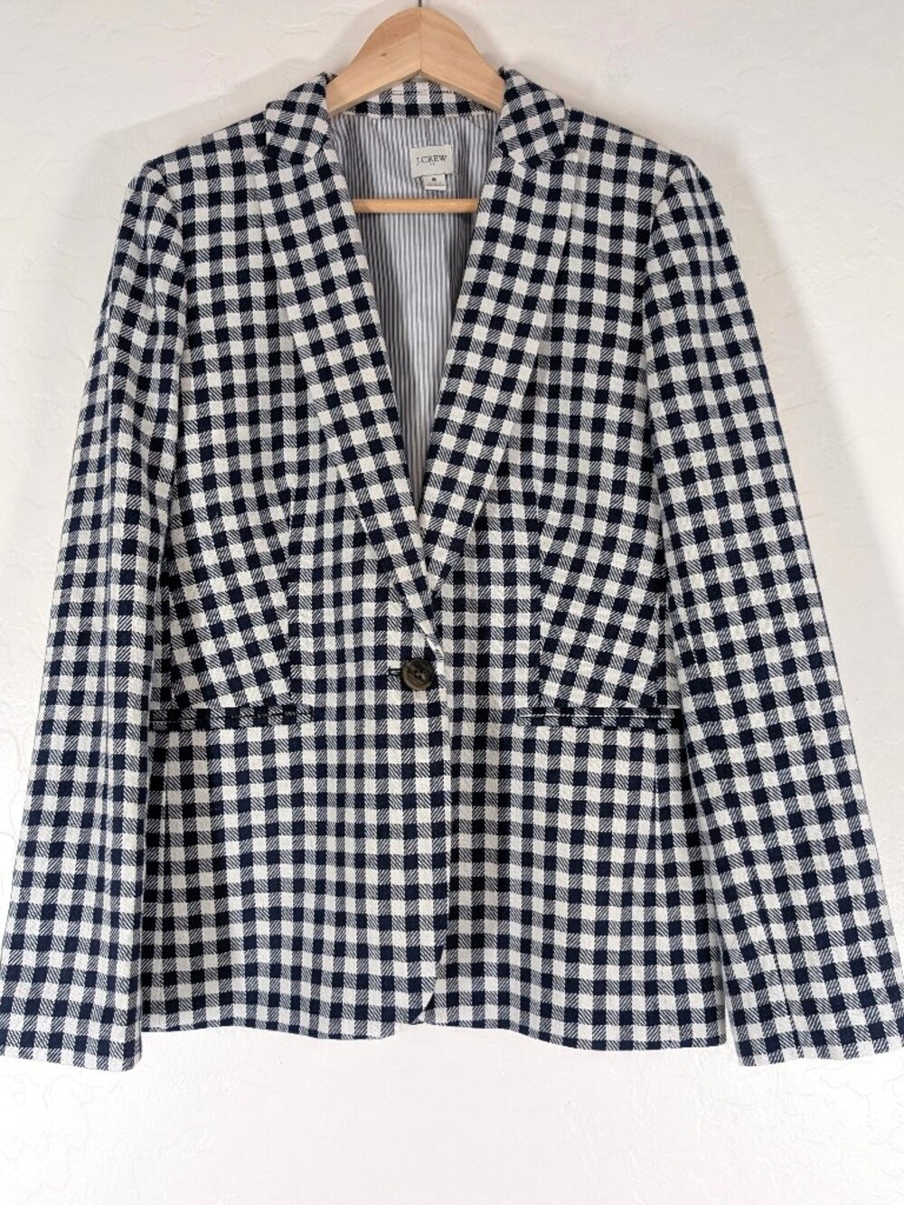 J CREW Blazer Women's 8 Blue White Gingham Check School Boy Button CH530